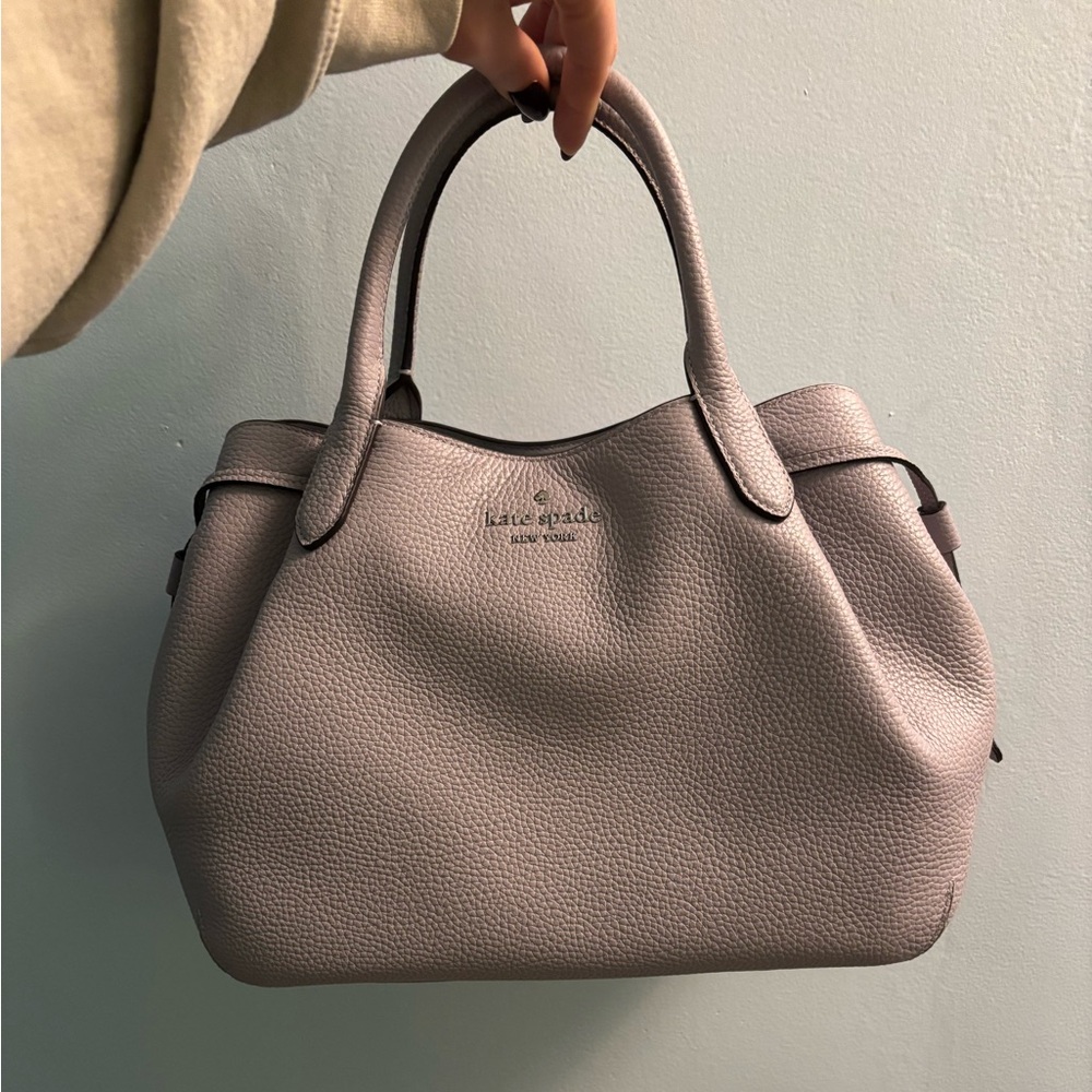 Kate Spade Large Dumpling Mountain Gray Leather Satchel Bag and cardcase.